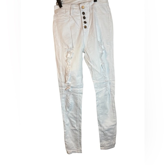 Hammer High Rise Button Fly Distressed Skinny Jeans - White Size 9 - Picture 2 of 9